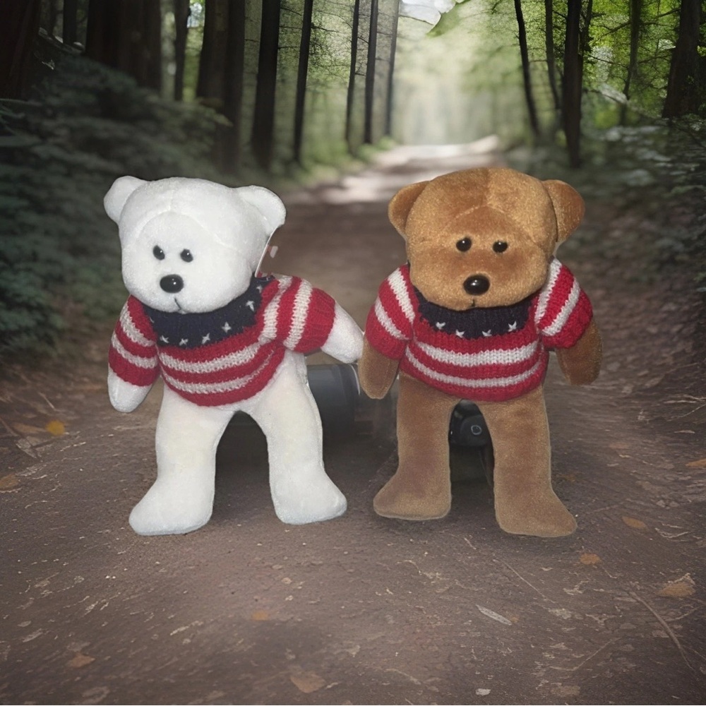 March of Dimes PLUSHLAND LIBERTY & JUSTICE Beanie Bear USA American Flag